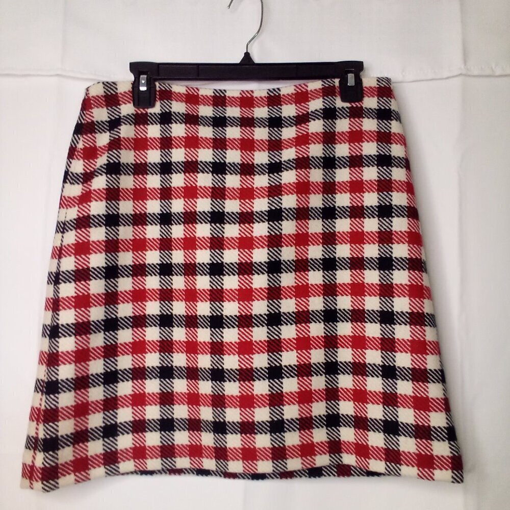 Talbots Skirt Women 8P 8 Petite Classic Wool Blend Plaid Red Black
